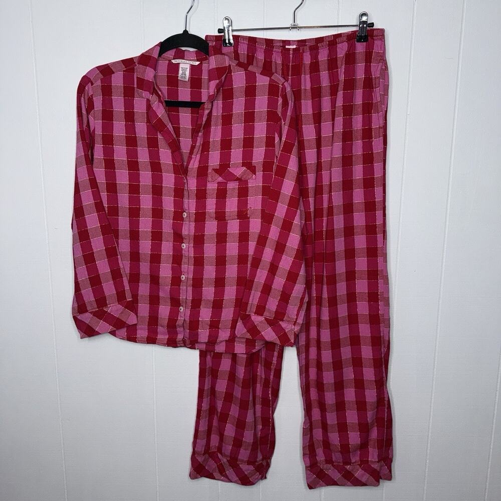 Victoria’s Secret Women’s Plaid Flannel Pajamas Pink Red Valentine Size XS